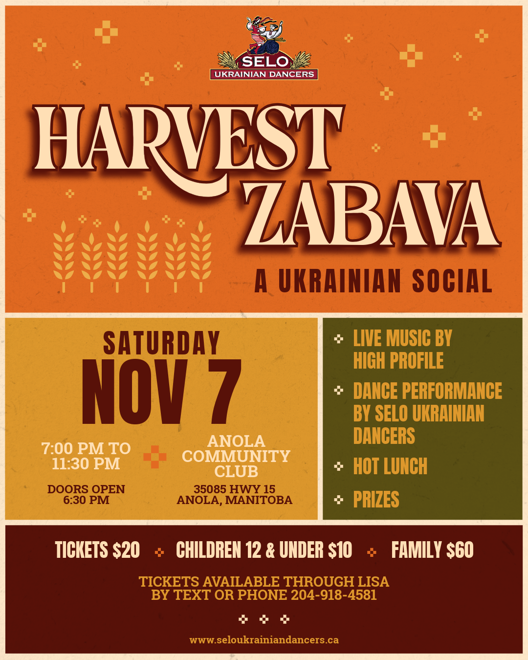 Orange, red, green, and yellow blocks with a Harvest Zabava title